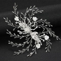 Squisito accessorio per capelli floreale in argento con tubi di cristallo e perle da sposa - Argento