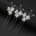 Set de 3 horquillas coreanas para el pelo con flores blancas, perlas y diamantes de imitación - Blanco