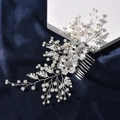 Silver flower bridal hair comb with pearls and rhinestones for wedding hair accessories - Silver