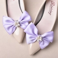 Chaussure de mariée plate à bout pointu avec nœud en satin lavande et boucle en strass - Style Perle Violet