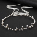 Elegante diadema de novia con perlas blancas y alambre dorado en cintas de seda - Estilo Perla Blanca y Alambre Dorado / Oro KC