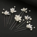 Elegante set di 6 forcine per capelli a quadrifoglio argento con perle da sposa - Argento
