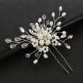 Exquisite bridal hair pin featuring pearls and crystals on a silver hairpin accessory - Silver