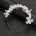 Elegant bridal white floral headband with handmade pearls and frosted petals for weddings - Silver Headband