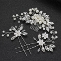 Set pettine e forcine da sposa in argento con perle bianche e fiori di cristallo - Argento (Pettine E Forcine)