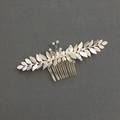 Pettine per capelli argento con foglie, perle barocche e cristalli per eleganti acconciature - Argento