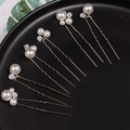Set de 6 horquillas en U plateadas con perlas blancas y circonitas brillantes - Plata con piedras