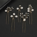 Set di cinque forcine da sposa in oro con perle bianche a forma di fiore a grappolo - Set di Perle Artificiali Floreali