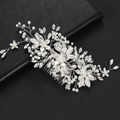 Elegante pettine per capelli da sposa con foglie d'argento, perle e strass - Argento