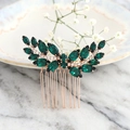 Elegante pettine per capelli con cristalli verde smeraldo e finitura in oro rosa - Verde Scuro
