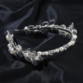 Elegante cerchietto da sposa con foglie d'argento, perle e cristalli su raso nero - Cerchietto Argento Stile 1