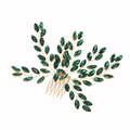 Elegant gold branch hair comb featuring royal blue opals and crystal rhinestones - Green Zircon