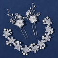 Vite per capelli da sposa in argento con fiori di acrilico satinato e perle eleganti - Argento 1 Fascia + 1 Paio di Forcine