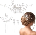 Accessoires cheveux de mariée en argent avec perles et cristaux sur fond blanc - Lot de 4 / Or KC