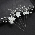 Lot de 3 épingles à cheveux de mariée avec fleurs blanches et perles sur pics en U - Argent