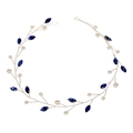 Tralcio per capelli da sposa fatto a mano con cristalli marquise blu e perle bianche - Pietra Blu Reale E Filo D'Argento