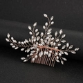 Elegante pettine per capelli da sposa oro rosa con perle bianche e cristalli lucenti - Oro rosa