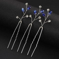 Set di 3 forcine per capelli da sposa a U con strass blu reale e filo d'argento - Tre Per Gruppo / Strass Blu Filo Argento