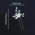 Elegant U-shaped bridal hair pin with white handmade flowers, pearls and crystals - Silver Single Piece