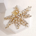 Elegante pettine per capelli dorato da sposa con strass di cristallo a foglia - Strass Trasparente + Filo Dorato