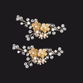 Set di due clip per scarpe da sposa con fiori dorati cristalli e perle accessori nozze - Oro Lucido (Set di 2)