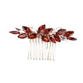 Dettaglio di strass marquise rossi e trasparenti su un pettine per capelli da sposa - Base Argentata (10 Denti) / Rosso