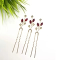 Set di 3 forcine a U con filo dorato e cristalli blu reale per acconciature da sposa - Tre Per Gruppo / Filo Oro Strass Rosso