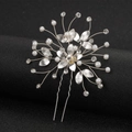 Épingle à cheveux fleurie pour mariée avec perles et strass sur fond noir - Argenté