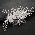 Pettine per capelli da sposa argento con fiori in lega e perle fatte a mano - Argento
