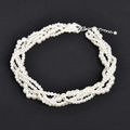 Elegante mehrlagige weiße Perlenkette mit Vintage-Silberverschluss für Brautmode und Hochzeit - Verdrehter Stil (CN042) / Weiß