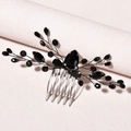 Elegante pettine per capelli con cristalli neri e rebbi d'argento per sposa o festa - Nero