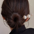 Elegant gold metal hair pin with three white pearls for modern women hair styling - Gold Two Pearls