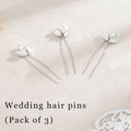 Set of 3 silver wedding hair pins with marquise crystal petals on a U-shaped alloy clip - Set of 3 / Silver