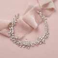 Silver bridal hair vine with marquise crystals and pink velvet ribbon detail - Silver