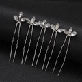Lot de 5 épingles à cheveux en U argentées avec strass en cristal forme feuille - Argenté