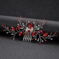 Red marquise glass bridal hair comb with silver wire branch and crystal beads - Red Leaf Branch Style (TS1692) / Red