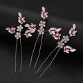 Set de 3 horquillas de novia con hojas oro rosa y brillantes diamantes para peinados de boda - Oro rosa