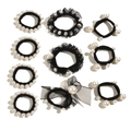 Set di 9 elastici per capelli bianchi e neri con perle e eleganti nastri in pizzo - Nero