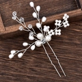 Eleganter U-förmiger Haarnadel mit weißen Perlen und Kristallen für Brautfrisuren - Silber Große Perle Version