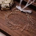 Vigna per capelli da sposa dorata con perline di cristallo e nastro di organza - Fascia per Capelli a Vite Perlata Oro Fatta a Mano (TS404 C4-4-3-3) / Oro