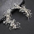 Accessorio per capelli argentato con foglie, perle e cristalli per acconciature sposa - Argento