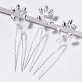 Juego de 3 horquillas plateadas para novia con brillantes diamantes de imitación y forma de U - Strass Blanco Alambre Plateado / Plateado
