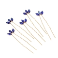 Set of 6 gold U-shaped hairpins with elegant navy blue marquise gemstones - Sapphire Blue