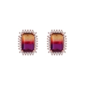 Pendientes de botón cuadrados halo con gemas degradadas y baño de oro rosa - Pendientes de Botón de Strass de Colores (Cobre Bañado en Oro Rosa)