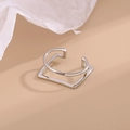 Minimalistischer silberner zweilagiger geometrischer quadratischer offener Ring für Damen - Einstellbar Offen / Silber