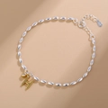Elegantes Armband aus S925 Sterlingsilber mit H-Anhänger und Kristallperlen - H Buchstabe (Gold/Silber Zweifarbig)