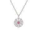 Elegant floral pendant necklace featuring a pink zircon center and silver chain for women - Flower Design (项-485)