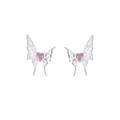 Élégantes boucles d'oreilles papillon en argent avec zircon coeur rose sur fond blanc - Papillon argenté/Zirconium cœur violet