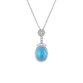 Elegant silver necklace featuring an oval blue gemstone pendant with a white diamond halo - Oval Blue Faux Sapphire Pendant Necklace (Copper White Gold Plated)
