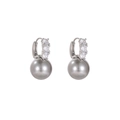 Eleganti orecchini in argento con triplo zircone e pendenti con perle grigie tonde - Huggie Tondo Con Perla